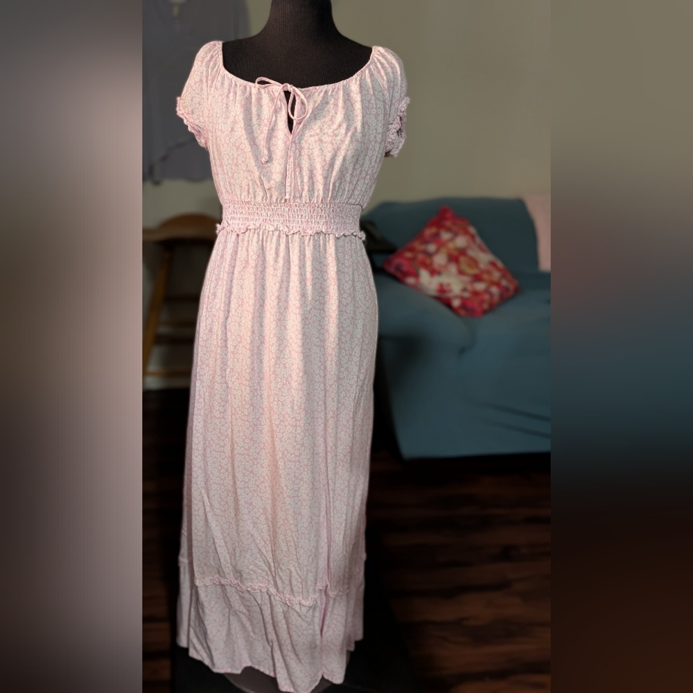 Pink Ruffled Tiered Maxi Sundress